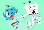  bear blue_body blue_fur blush blush_lines cartoon_network clothed clothing domestic_cat duo felid feline felis female fur gumball_watterson jumping male mammal one_eye_closed paper teri_(tawog) the_amazing_world_of_gumball unknown_artist wink 