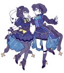  2girls antennae bird_girl bird_tail bird_wings black_eyes black_hair blue_dress blue_shorts dress gradient_bow head_wings high_heels kemono_friends kemono_friends_3 multicolored_bowtie multiple_girls puffy_short_sleeves puffy_shorts puffy_sleeves short_hair short_sleeves shorts superb_bird-of-paradise_(kemono_friends) tail western_parotia_(kemono_friends) wings yokuko_zaza 