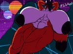  abs anthro areola big_areola big_breasts big_muscles black_body black_fur breasts canid canine female fox fur hi_res huge_areola huge_muscles jonjonrenzo1 lying mammal muscular neon on_back orange_body orange_fur punk solo thick_thighs 