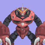  antennae bmwsb0 claws commentary glowing glowing_eye green_eyes gundam gundam_seed gundam_seed_freedom highres infinite_justice_gundam_type_ii machine machinery mecha mecha_focus mobile_suit mobile_suit_gundam no_humans portrait purple_background redesign robot science_fiction solo straight-on v-fin z&#039;gok z&#039;gok_(seed) z&#039;gok_char_custom zeon 