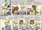 2003 anthro blonde_hair breasts clothed clothed_female clothing comic container dela_the_hooda dialogue duo easter edith_picadelly english_text female food fur hair hand_covering_face holidays kitchen mammal mouse murid murine pink_nose rodent style_wager tan_body tan_fur text winni_(dela_the_hooda)