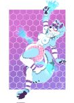  anthro blue_body blue_fur breasts canid canine canis colored diaper digital_drawing_(artwork) digital_media_(artwork) disembodied_hand embarrassed female fur ghost_hands hair hi_res mammal mistii_stardust nipples plantpanda simple_background solo solo_focus white_body white_fur wolf 