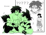  4boys ? ?? abs armlet boots broly_(dragon_ball_super) broly_(dragon_ball_z) commentary_request dougi dragon_ball dragon_ball_super dragon_ball_super_broly dragon_ball_z dual_persona earrings gloves greyscale index_finger_raised indian_style jewelry limited_palette male_focus monochrome multiple_boys neck_ring open_mouth scar scar_on_cheek scar_on_chest scar_on_face senka-san sitting smile son_goku topless_male twitter_username vegeta 