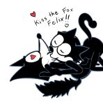  &lt;3 &lt;3_eyes absurd_res anthro canid canine dialogue domestic_cat duo felid feline felis felix_the_cat felix_the_cat_(series) fox hi_res holding_hips kiss_on_lips kissing lgbt_pride male mammal negafelix raised_tail surprise surprise_kiss surprised_expression tail 
