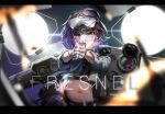  1girl absurdres commentary_request crop_top fresnel_(girls&#039;_frontline_nc) girls&#039;_frontline girls&#039;_frontline_neural_cloud goggles goggles_on_head highres jacket lights llpfmfc looking_at_viewer midriff nail_polish navel necktie original own_hands_together purple_hair short_hair smile solo stomach upper_body 