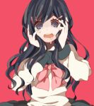  1girl blue_hair bow crying crying_with_eyes_open danganronpa:_trigger_happy_havoc danganronpa_(series) eyelashes hair_ornament hairclip long_hair long_sleeves lowres maco22 maizono_sayaka open_mouth pink_background pleated_skirt school_uniform skirt solo standing tears wavy_mouth 