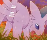  anal anal_penetration blush bodily_fluids butt censored eeveelution espeon female feral generation_2_pokemon genital_fluids looking_at_viewer nintendo open_mouth outside penetration pink_body pokemon pokemon_(species) purple_eyes pussy_juice rumine solo tail tail_fetish tail_in_ass tail_in_pussy tail_play tongue tongue_out vaginal vaginal_penetration 