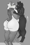  anthro bear big_breasts big_butt black_body black_fur breast_squish breasts breasts_frottage breasts_squish butt duo ear_piercing eye_contact facial_piercing female female/female fur gauged_ear green_eyes greyscale hi_res huge_butt larger_female lifting_partner looking_at_another mammal monochrome nose_piercing nude overweight overweight_anthro overweight_female piercing short_tail size_difference smaller_female squish tail tail_motion tailwag unluckyoni voluptuous_female white_body white_fur 