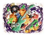  1boy afro black_hair brook_(one_piece) ghost guitar instrument male_focus musical_note official_art one_piece one_piece_treasure_cruise skeleton sunglasses undead 