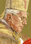  1boy bishop catholic derivative_work glasses grey_hair hat matsuzaki_in mitre photo-referenced pope pope_benedict_xvi short_hair 