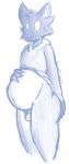  after_vore animal_genitalia anthro balls belly clothed clothing digital_media_(artwork) domestic_cat felid feline felis fur genitals hi_res male mammal navel nude penis poyolewdo scratch_(poyolewdo) sheath simple_background solo vore 