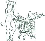  2023 absurd_res anthro areola bent_arm bent_leg big_areola big_eyes big_iris big_nose biped bird_dog bored breasts butt can canid canine canis casual_nudity cheek_tuft clothing collarbone container curved_eyebrows curvy_figure dialogue digital_drawing_(artwork) digital_media_(artwork) domestic_cat domestic_dog duo english_text eyebrows eyelashes facial_tuft felid feline felis female fingers floppy_ears footwear footwear_only fran_(litterbox_comics) full-length_portrait fur fur_tuft genitals golden_retriever hand_on_object hi_res high_heels high_heels_only holding_can holding_container holding_object humanoid_hands hunting_dog in_shopping_cart innie_pussy litterbox_comics looking_at_can looking_at_container looking_at_object looking_away looking_down mammal mature_anthro mature_female medium_breasts monochrome mostly_nude mouth_closed name_drop name_in_dialogue navel neck_tuft nipples open_mouth portrait pussy raised_eyebrow redout retriever shopping_cart snout standing straight_leg striped_body striped_fur stripes tail text text_emphasis thick_eyelashes thick_thighs three-quarter_view tongue tuft underline webcomic webcomic_character 