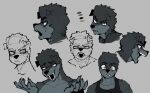  angry anthro biped bodily_fluids brown_eyes canid canine canis clothing domestic_dog goon_(goonie_san) goonie-san grey_body hi_res looking_at_viewer male mammal model_sheet open_mouth simple_background smile solo sweat 