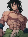  1boy abs black_eyes black_hair broly_(dragon_ball_super) cross_scar dragon_ball dragon_ball_super kemachiku male_focus muscular muscular_male nipples pectorals scar scar_on_cheek scar_on_chest scar_on_face solo topless_male wristband 
