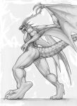  absurd_res anthro bahamut biceps butt butt_focus claws digitigrade dragon final_fantasy final_fantasy_ix hi_res horn looking_back low-angle_view male monochrome muscular muscular_male nude pecs rollwulf scalie solo square_enix western_dragon wings 