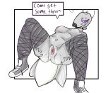  antennae_(anatomy) anthro arthropod beetle bodily_fluids breasts collar converse dialogue discodemon elateroid female firefly fishnet genital_fluids genitals goth grey_body hi_res insect lying mandibles on_back purple_eyes pussy pussy_juice solo spiked_collar spikes spreading 
