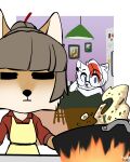 4:5 anthro appliance apron arctic_fox arctica_(vixen_logic) blep blue_eyes brown_body brown_fur canid canine cheek_tuft chibi clothed clothing colored cooking digital_media_(artwork) duo ear_piercing eyewear facial_tuft female ferra_(vixen_logic) fire flat_colors food fox foxboy83 fridge fur furniture glasses grey_hair hair hi_res inside kitchen kitchen_appliance mammal photo piercing purple_clothing purple_shirt purple_tank_top purple_topwear red_clothing red_shirt red_topwear rice round_glasses shirt short_hair sitting standing stool table tank_top tibetan_sand_fox tied_hair tongue tongue_out tootaloo topwear true_fox tuft vixen_logic white_body white_fur white_hair wok