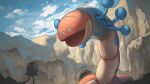  animal_focus black_eyes cloud commentary_request d_(tgxr4843) day looking_down no_humans open_mouth orthworm outdoors pokemon pokemon_(creature) sky toedscool 