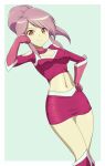  1girl absurdres artist_request boots breasts gloves high_heel_boots high_heels highres lavana_(pokemon) long_hair midriff pencil_skirt pink_gloves pokemon pokemon_(game) pokemon_ranger pokemon_ranger_2 ponytail purple_footwear purple_hair purple_skirt red_eyes skirt solo tagme team_dim_sun 