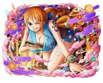  1girl armlet bracelet breasts cleavage japanese_clothes jewelry long_hair nami_(one_piece) official_art one_eye_closed one_piece one_piece_treasure_cruise orange_hair shoulder_tattoo tattoo tongue tongue_out 