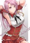  1girl absurdres armpit_cutout armpits breasts closed_mouth clothing_cutout dated highres kantai_collection large_breasts long_hair luigi_di_savoia_duca_degli_abruzzi_(kancolle) one-hour_drawing_challenge pink_eyes pink_hair pleated_skirt red_shirt red_skirt shio_mugi1107 shirt sideboob skirt smile solo twitter_username 
