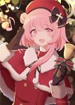  absurdres bell black_gloves blue_archive gloves hair_ribbon halo handbell hat highres pink_eyes pink_hair red_headwear ribbon santa_costume serina_(blue_archive) serina_(christmas)_(blue_archive) user_njxv2554 