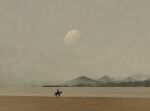  1other absurdres ambiguous_gender commentary_request day desert english_commentary grey_sky highres horseback_riding mixed-language_commentary moon mountainous_horizon original outdoors photorealistic realistic riding scenery sky uoor_(pixiv_22531933) very_wide_shot 