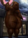  anthro bear belly belly_overhang big_breasts big_butt breasts brown_body brown_fur butt chubby_anthro chubby_female dessert doughnut female food fur gesture giant_food growing growth growth_sequence hi_res huge_breasts huge_butt huge_hips huge_thighs looking_up macro mammal meanybeany nude obese obese_anthro obese_female overweight overweight_anthro overweight_female pinup pointing pointing_up pose presenting presenting_hindquarters smile solo standing_position thick_thighs ursine wide_hips 