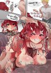  absurdres breasts english_commentary highres hololive houshou_marine large_breasts meshiiro_(rome_sy) pirate red_eyes red_hair speech_bubble strangling virtual_youtuber 