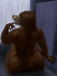  anthro bear big_butt brown_body brown_fur butt chubby_anthro chubby_cheeks chubby_female female from_behind_position fur hi_res looking_at_viewer looking_back looking_pleasured mammal meanybeany open_mouth pinup playful pose rear_view sex smile smiling_at_viewer solo thick_thighs ursine wide_hips 