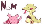  animal_ears blush claws closed_eyes cookie crossover fang food green_fur highres kirby kirby_(series) mario_(series) monster nintendo nyamimi picnic pink_fur rabbit_ears reptile reptile_boy self_upload smile tongue tongue_out yoshi 