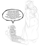 absurd_res anthro belt breasts butt cheek_tuft clothed clothing coat crossed_arms dialogue dress duo ear_piercing ear_ring ear_tag elf english_text facial_tuft fangs fantasy female fluffy fluffy_tail hair hi_res humanoid lab_coat larger_female long_ears long_hair long_sleeves looming male male/female mammal markings medieval_fantasy meme messy_fur messy_hair mindy_woodenvein_(peachielee) monochrome paws piercing procyonid raccoon redraw ring_(marking) ring_piercing ringed_tail shadow simple_background size_difference sling_bag smaller_male smile speech_bubble striped_markings striped_tail stripes suggestive suggestive_dialogue tail tail_markings teeth text tobias_(warooden) topwear tuft ugly_bastard uneven_eyes warooden