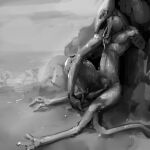  against_natural_surface against_surface against_wall alien amputee bandage disability genitals hi_res humanoid male meandraco missing_arm monochrome nude open_mouth penis rock sitting solo tail taulsol_(teraurge) teraurge tongue tongue_out water wet 