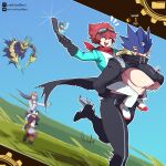  2boys 4girls aegiomon anger_vein animal_legs ankle_gun arm_up beelstarmon belt black_belt black_boots black_coat black_gloves black_mask black_pants black_pantyhose black_vest blonde_hair body_markings boots bouncing_breasts breasts carrying chest_jewel closed_eyes coat cropped_vest dclaret digimon digimon_(creature) digimon_story:_time_stranger dress english_commentary eye_mask facial_mark floating floating_hair flying_sweatdrops full_body garrison_cap gloves goat_boy goat_horns goggles goggles_on_head grass green_dress green_jacket grey_hair grey_skirt hair_between_eyes hairband hat high_heel_boots high_heels highres holding holding_phone horns jacket junomon junomon_hysteric_mode large_breasts leather leather_pants long_hair mask misono_inori multicolored_jacket multiple_boys multiple_girls neckerchief open_clothes open_coat open_mouth outdoors pants pantyhose patreon_username phone piggyback pointy_ears purple_eyes red_hair red_neckerchief red_scarf running scarf shaded_face shoes short_hair sidelocks skirt smile stomach teeth third_eye tight_clothes tight_pants twitter_username two-tone_jacket underboob upper_teeth_only vest white_gloves white_jacket white_pants white_shoes yellow_hairband yuuki_dan yuuki_kanan 
