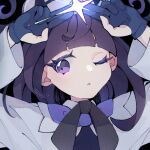  1girl arched_bangs black_background black_dress coat dress eyelashes gloves gu_gu12435 gwynn_(pokemon) hat highres long_sleeves looking_at_viewer one_eye_closed open_clothes open_coat parted_lips partially_fingerless_gloves pokemon pokemon_legends:_z-a revision short_hair solo upper_body white_coat 