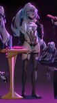  2girls absurdres asymmetrical_legwear bare_shoulders black_thighhighs breasts bronya_zaychik bronya_zaychik_(herrscher_of_truth) covered_navel full_body ginklaga grey_eyes grey_hair hair_between_eyes highleg highres honkai_(series) honkai_impact_3rd long_hair long_legs looking_at_viewer mask mouth_mask multiple_girls no_shoes pink_pupils ponytail sex_toy skindentation small_breasts solo solo_focus thighhighs very_long_hair 