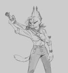 angry anthro bottomwear clock clothing denim denim_bottomwear denim_clothing digital_drawing_(artwork) digital_media_(artwork) ear_tuft facial_markings felid feline female fluffy fluffy_tail head_markings head_tuft holding_object holding_weapon jeans kara_(ruffu) kerchief long_sleeve_shirt long_tail machete mammal markings melee_weapon narrowed_eyes pants pointy_ears ruffu scabbard simple_background sketch solo squint striped_markings stripes tail tuft unsheathing_weapon watch weapon wristwatch