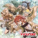  4girls anonymous_(yu-gi-oh!) aussa_(yu-gi-oh!) aussa_the_earth_charmer black_shorts black_skirt blue_eyes blue_hair breasts brown_cloak brown_eyes brown_hair cloak eria_(yu-gi-oh!) eria_the_water_charmer glasses green_eyes green_hair green_sweater group_picture high_ponytail hiita_(yu-gi-oh!) hiita_the_fire_charmer long_hair lowres miniskirt multiple_girls official_art one_eye_closed ponytail red_eyes red_hair shirt short_hair shorts skirt sweater white_shirt wynn_(yu-gi-oh!) wynn_the_wind_charmer yu-gi-oh! 