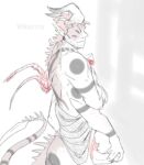  4_arms 4_eyes arm_hair arm_on_hip beverage black_markings bloody_wings body_hair bottomwear bottomwear_down claws clothed clothing crossed_arms demon ear_piercing feathers genitals hair hand_on_penis holding_beverage holding_object horn horned_humanoid humanoid male markings masturbation multi_arm multi_eye multi_limb pants pants_down partially_clothed penis piercing pink_body pink_feathers pink_hair pubes puppetmaster13uwu red_body red_scales scales shirt_down sketch solo sukuna_(jujutsu_kaisen) 