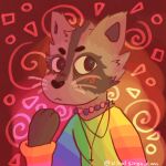 2021 anthro black_eyebrows black_nose blush bust_portrait capegloam clip_studio_paint_(artwork) clothing cross digital_drawing_(artwork) digital_media_(artwork) eyebrows fur grey_body grey_fur grey_inner_ear handpaw inverted_cross inverted_cross_necklace jewelry male mammal multicolored_clothing multicolored_shirt multicolored_topwear necklace paws pink_blush portrait procyonid raccoon rainbow_clothing rainbow_shirt rainbow_topwear shaded shirt solo topwear whiskers