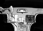  2025 annoyed anthro black_and_white bovid caprine car driving female goat goat_barmaid_(hladilnik) hi_res hladilnik horn inside_car inside_vehicle mammal monochrome rearview_mirror road_sign sign solo vehicle 