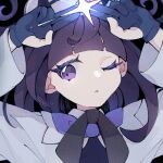  1girl arched_bangs black_background black_dress coat dress eyelashes gloves gu_gu12435 gwynn_(pokemon) hat highres long_sleeves looking_at_viewer one_eye_closed open_clothes open_coat parted_lips partially_fingerless_gloves pokemon pokemon_legends:_z-a short_hair solo upper_body white_coat 