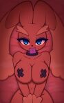  2023 anthro big_breasts blue_eyes blush breasts brown_body brown_fur condom condom_in_mouth female fur generation_4_pokemon hi_res looking_at_viewer lopunny navel nintendo nipple_tape object_in_mouth pasties pinkcappachino pokemon pokemon_(species) sexual_barrier_device solo tape 
