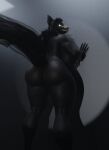 3d_(artwork) absurd_res against_surface against_wall anthro areola big_breasts big_butt black_body black_fur black_hair bone breasts butt canid canine digital_media_(artwork) female fur glowing glowing_eyes hair hi_res huge_breasts huge_butt looking_back malo mammal nipples nude scp-1471-a scp_foundation skull skull_head solo standing tail teknotyk white_eyes