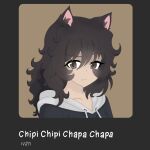  andou_(girls_und_panzer) animal_ears artist_name black_jacket cat_ears cat_girl english_text fang girls_und_panzer highres hood hooded_jacket jacket non-web_source parody 