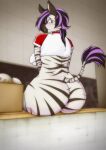  anthro ball big_butt breasts butt equid equine female hair jix_(jixthezeeb) looking_at_viewer looking_back mammal purple_hair shirimeart simple_background solo sportswear thick_thighs volleyball_(ball) wide_hips zebra 