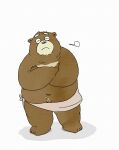  2023 anthro bear black_nose blush brown_body hi_res kemono male mammal navel overweight overweight_male pommn_mn simple_background solo towel 
