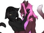  anthro black_body black_fur black_hair bombay_cat breast_size_difference breast_squish breasts clubs_(marking) clubs_(suit) domestic_cat duo embrace eyes_closed felid feline felis female female/female fur hair happy hi_res hug mammal miphassl nipples nueva_delcat one_eye_closed open_mouth pink_nipples purple_body purple_fur sibling sister sisters size_difference squish suit_symbol tsuda_delcat white_ear_tips white_tail_tip yellow_eyes 