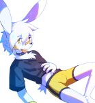  2023 5_fingers adhesive_bandage anthro axy_(axy_usagi) axy_usagi bulge clothing collar fingers hair lagomorph leporid male mammal rabbit rabbit_ears scut_tail short_tail solo spiked_collar spikes tail tongue tongue_out underwear 