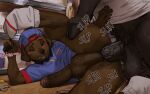 anal anal_penetration anthro backwards_baseball_cap backwards_hat balls baseball_cap big_penis blue_clothing blue_hat blue_headwear blue_shirt blue_topwear blush bottomless bottomless_anthro bottomless_male bovid bovine brown_body brown_fur brown_penis brown_skin canid canine canis clothed clothing dark_body dark_penis dark_skin domestic_dog duo erection eyes_closed floppy_ears footwear foreskin fur genitals hat headgear headwear hi_res hoof_hands humanoid_genitalia humanoid_penis kilver lying male male/male male_penetrated male_penetrating male_penetrating_male mammal on_side penetration penile penile_penetration penis penis_in_ass sex shirt socks topwear